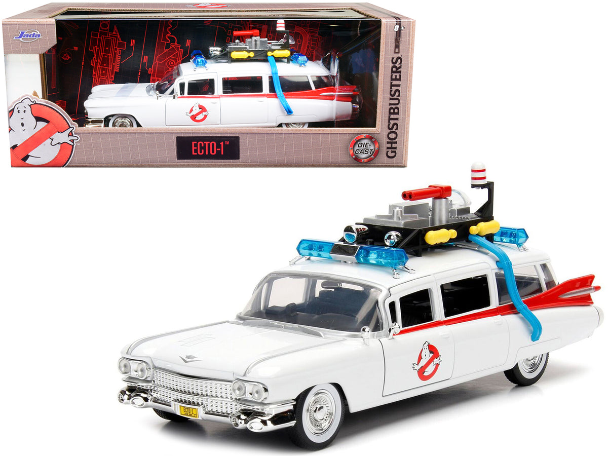 1959 Cadillac Ambulance Ecto-1 White 'Ghostbusters' Movie 'Hollywood Rides' Series 1/24 Diecast Model Car by Jada