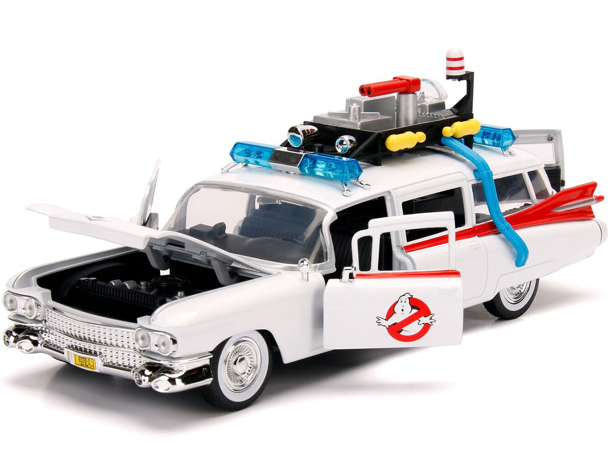 1959 Cadillac Ambulance Ecto-1 White 'Ghostbusters' Movie 'Hollywood Rides' Series 1/24 Diecast Model Car by Jada