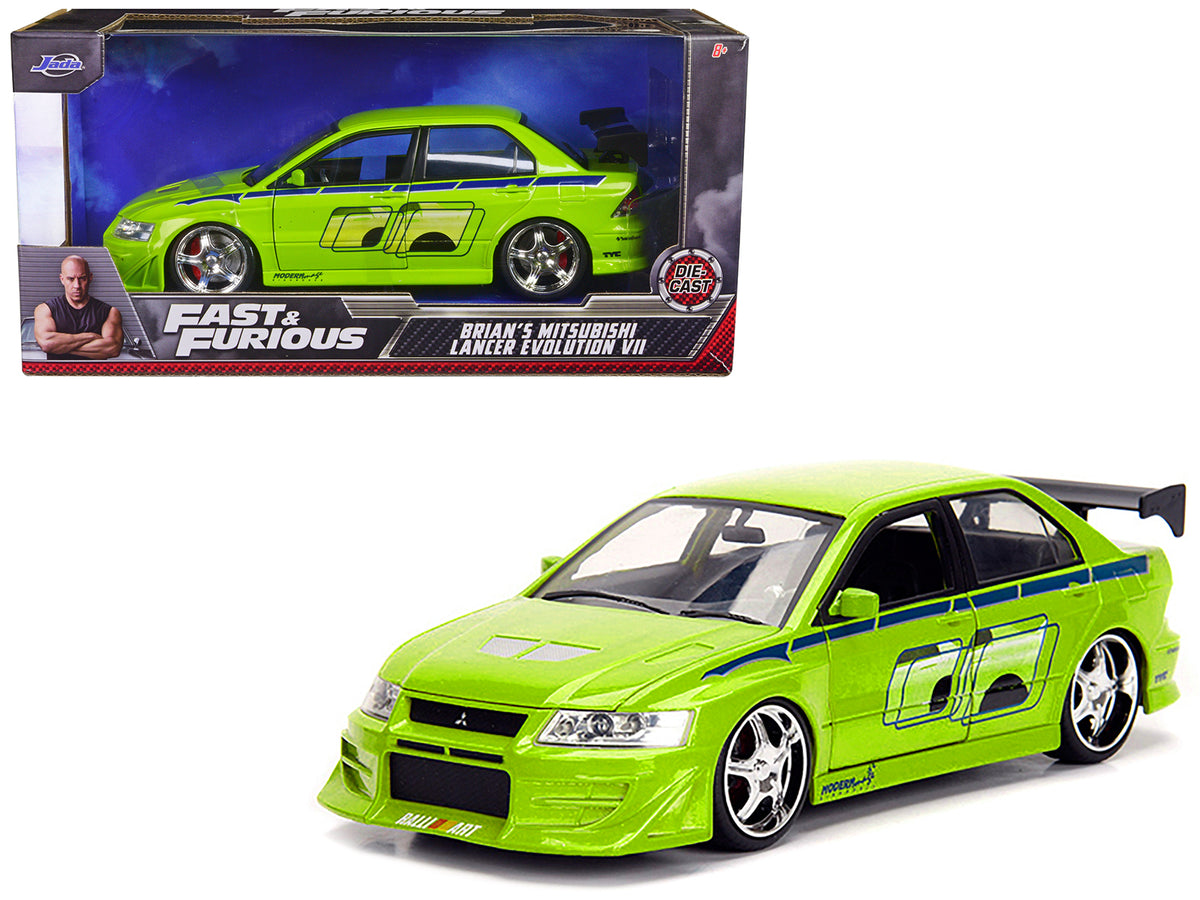 Brian's Mitsubishi Lancer Evolution VII Green with Graphics 'Fast & Furious' Movie 1/24 Diecast Model Car by Jada