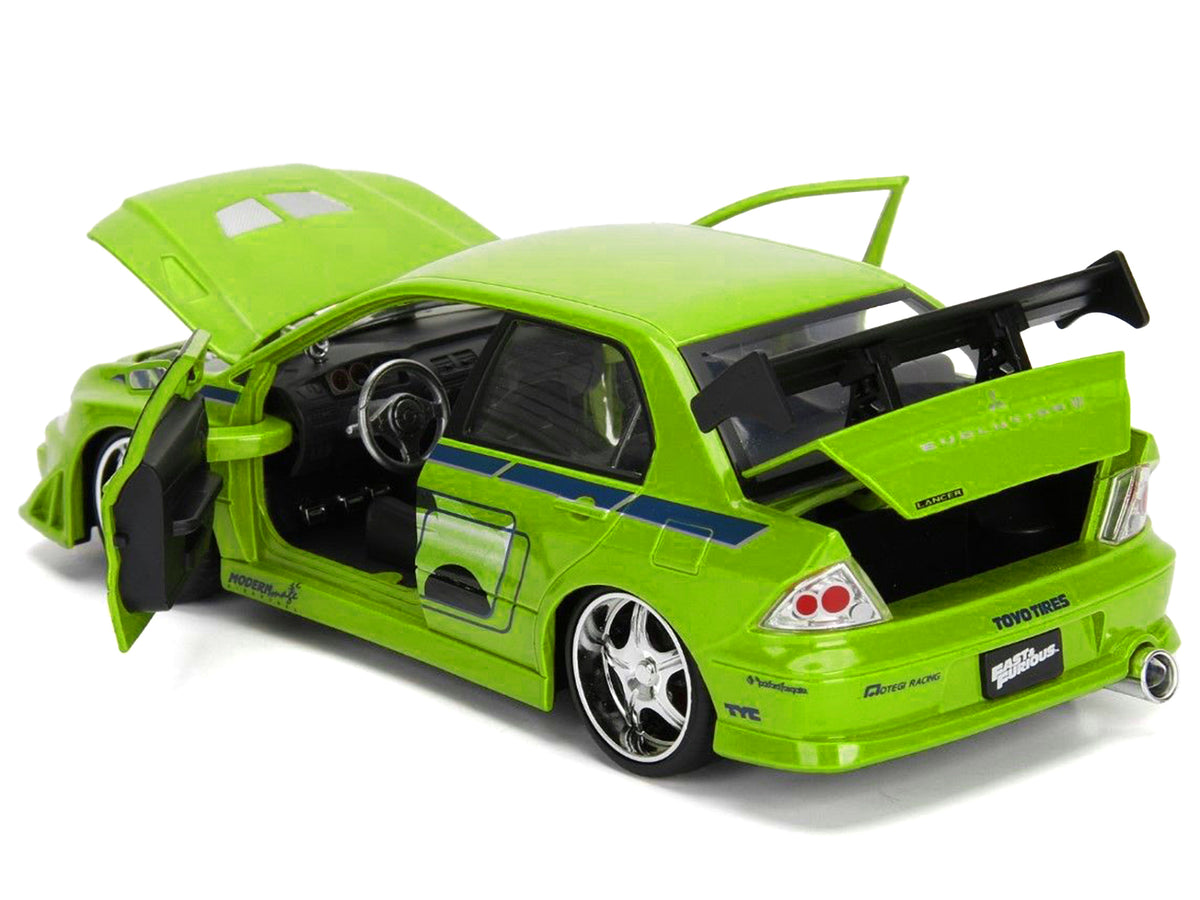 Brian's Mitsubishi Lancer Evolution VII Green with Graphics 'Fast & Furious' Movie 1/24 Diecast Model Car by Jada