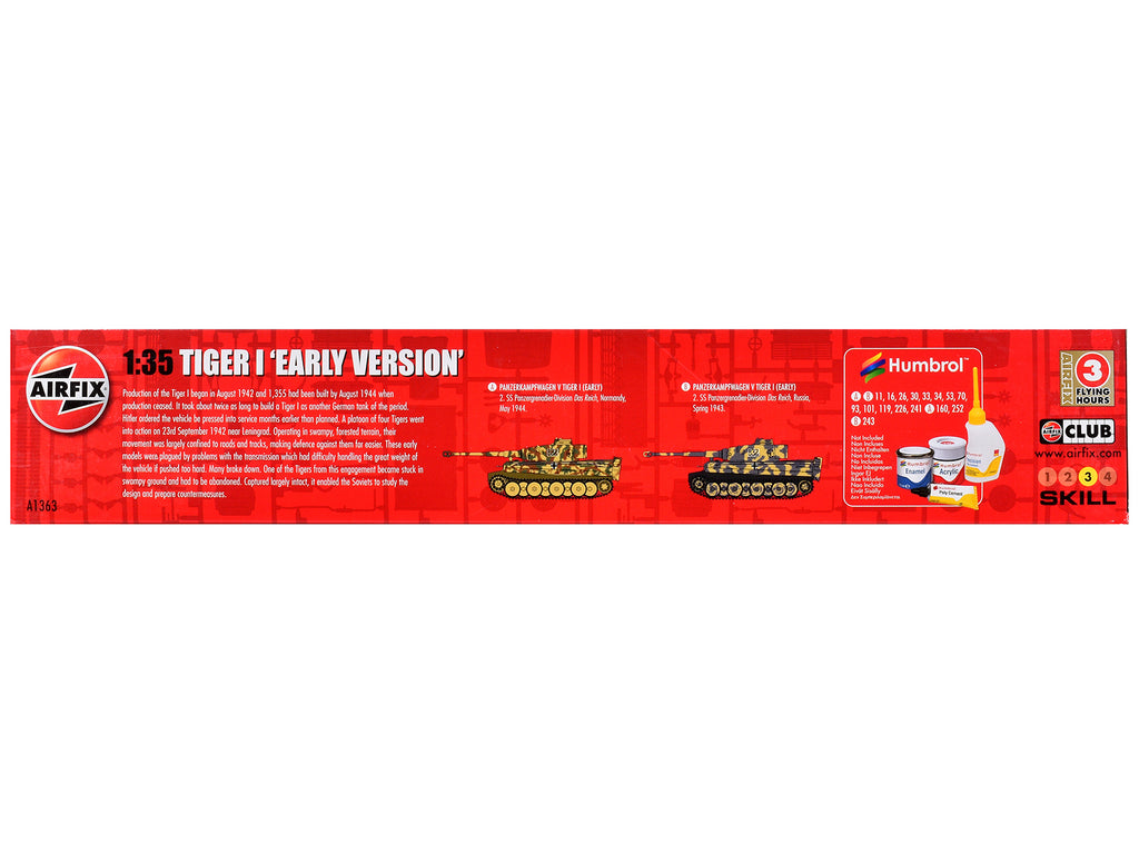 Level 3 Model Kit German Tiger I 'Early Version' Tank with 2 Scheme Options 1/35 Plastic Model Kit by Airfix