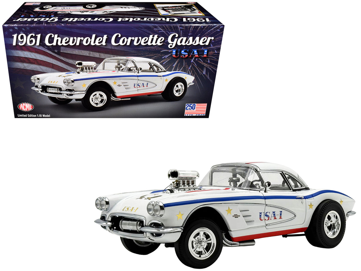 1961 Chevrolet Corvette Grand Sport Gasser 'USA-1' White with Blue and Red Stripes Limited Edition to 362 pieces Worldwide 1/18 Diecast Model Car by ACME