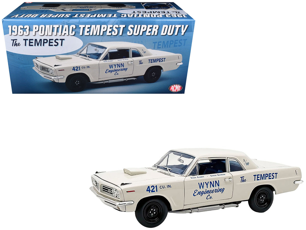 1963 Pontiac Tempest Super Duty 'Wynn Engineering Co.' White with Blue Interior Limited Edition to 315 pieces Worldwide 1/18 Diecast Model Car by ACME