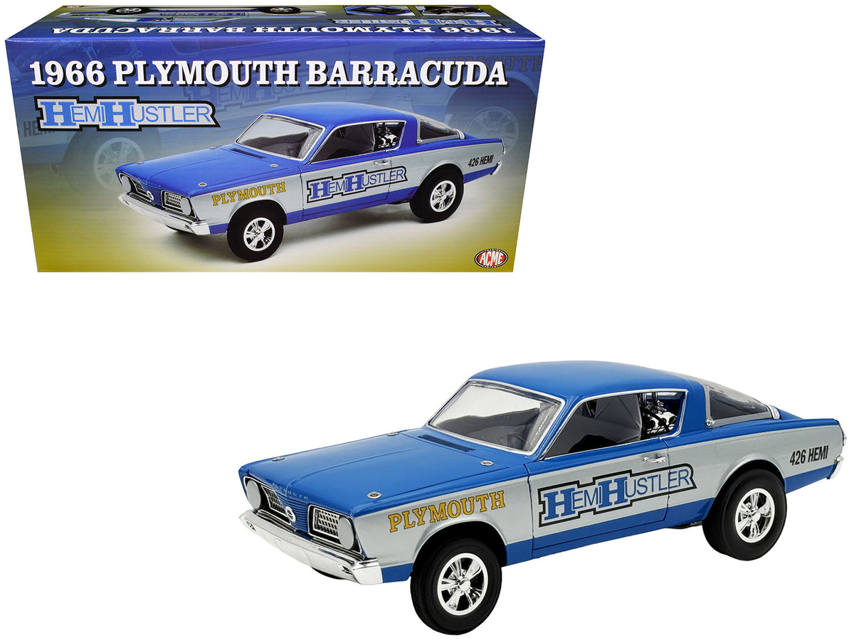 1966 Plymouth Barracuda 'Hemi Hustler' Blue with White Stripes Limited Edition to 374 pieces Worldwide 1/18 Diecast Model Car by ACME