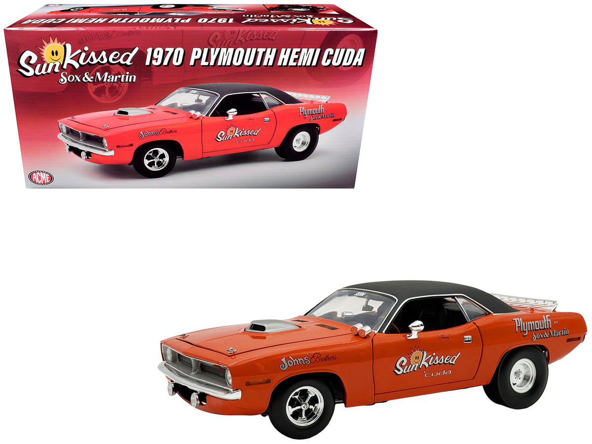 1970 Plymouth HEMI Cuda 'Sun Kissed Cuda - Sox & Martin' Vitamin C Orange with Black Vinyl Top Limited Edition to 444 pieces Worldwide 1/18 Diecast Model Car by ACME