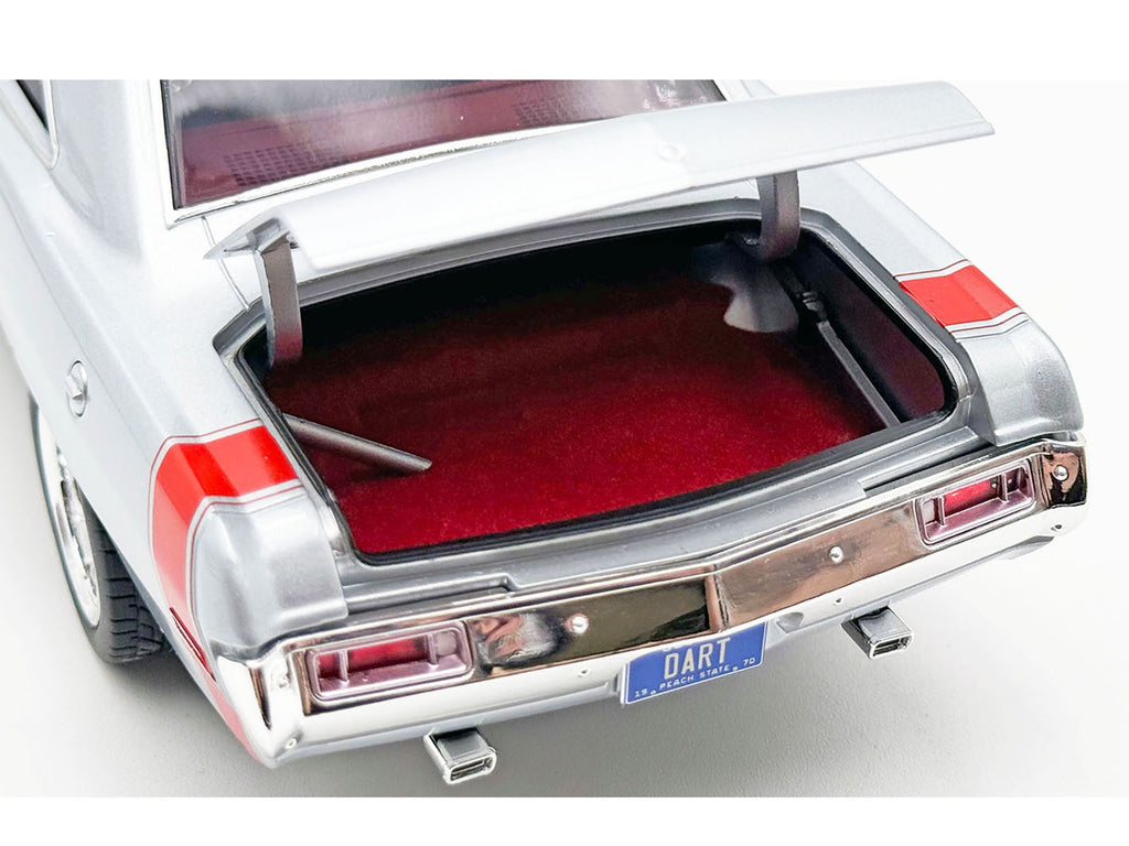 1970 Dodge Dart 440 Street Machine Titanium Silver Metallic with Red Tail Stripe and Red Interior Limited Edition to 594 pieces Worldwide 1/18 Diecast Model Car by ACME