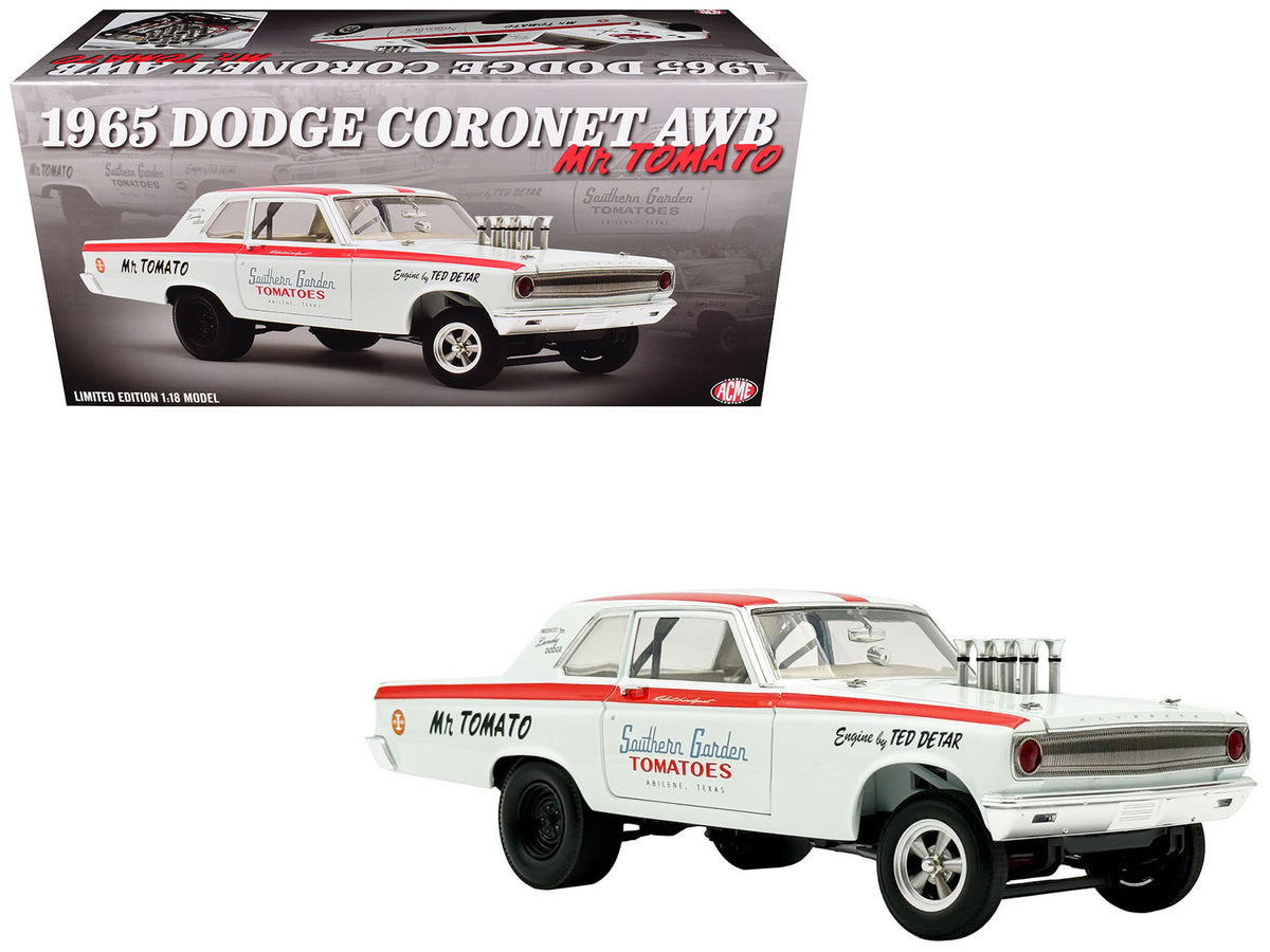 1965 Dodge Coronet AWB 'Mr. Tomato' White with Red Stripes Limited Edition to 408 pieces Worldwide 1/18 Diecast Model Car by ACME
