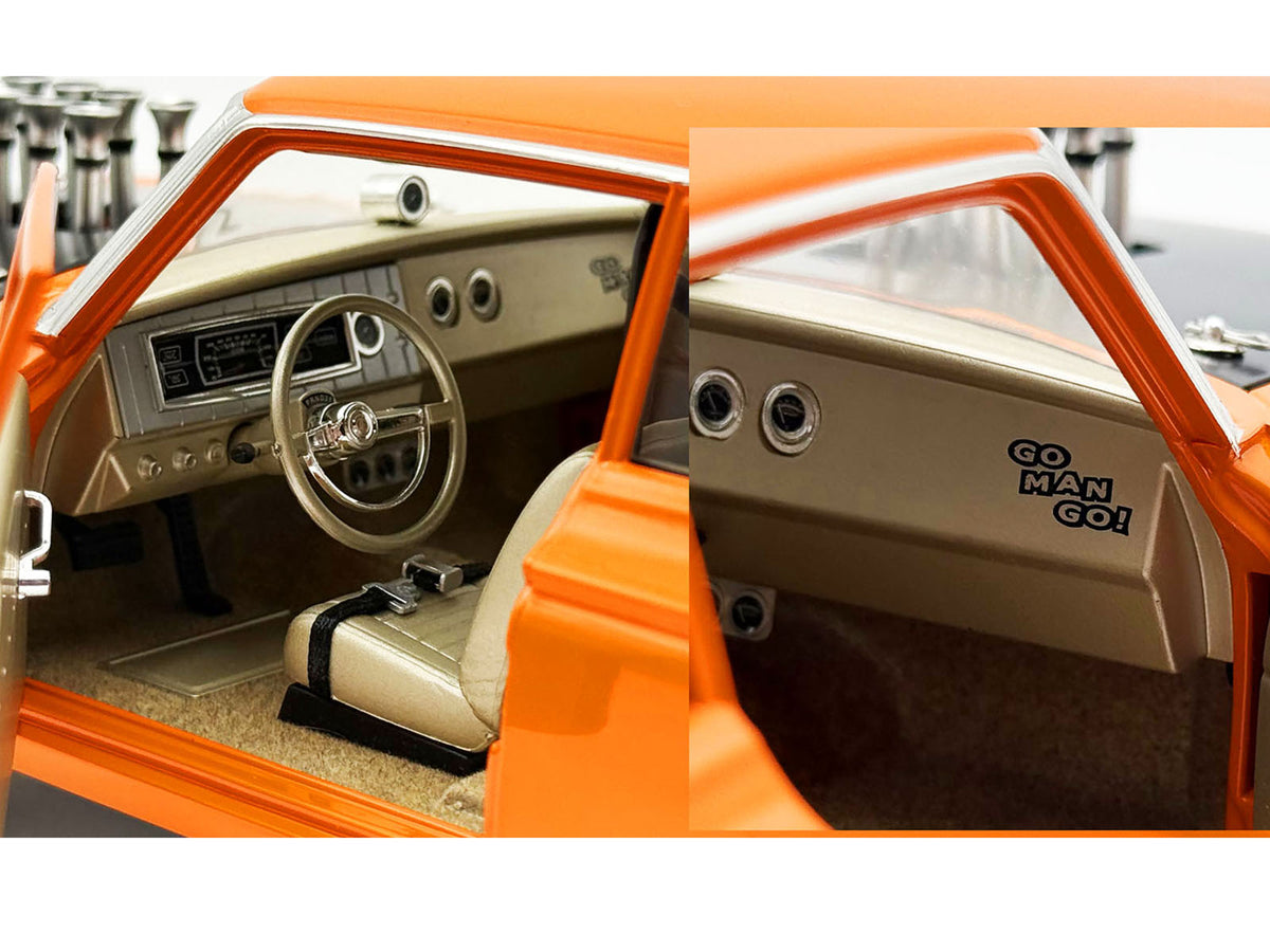 1965 Dodge Coronet AWB 'Go Man Go' Go Mango Orange with Black Hood Limited Edition to 300 pieces Worldwide 1/18 Diecast Model Car by ACME