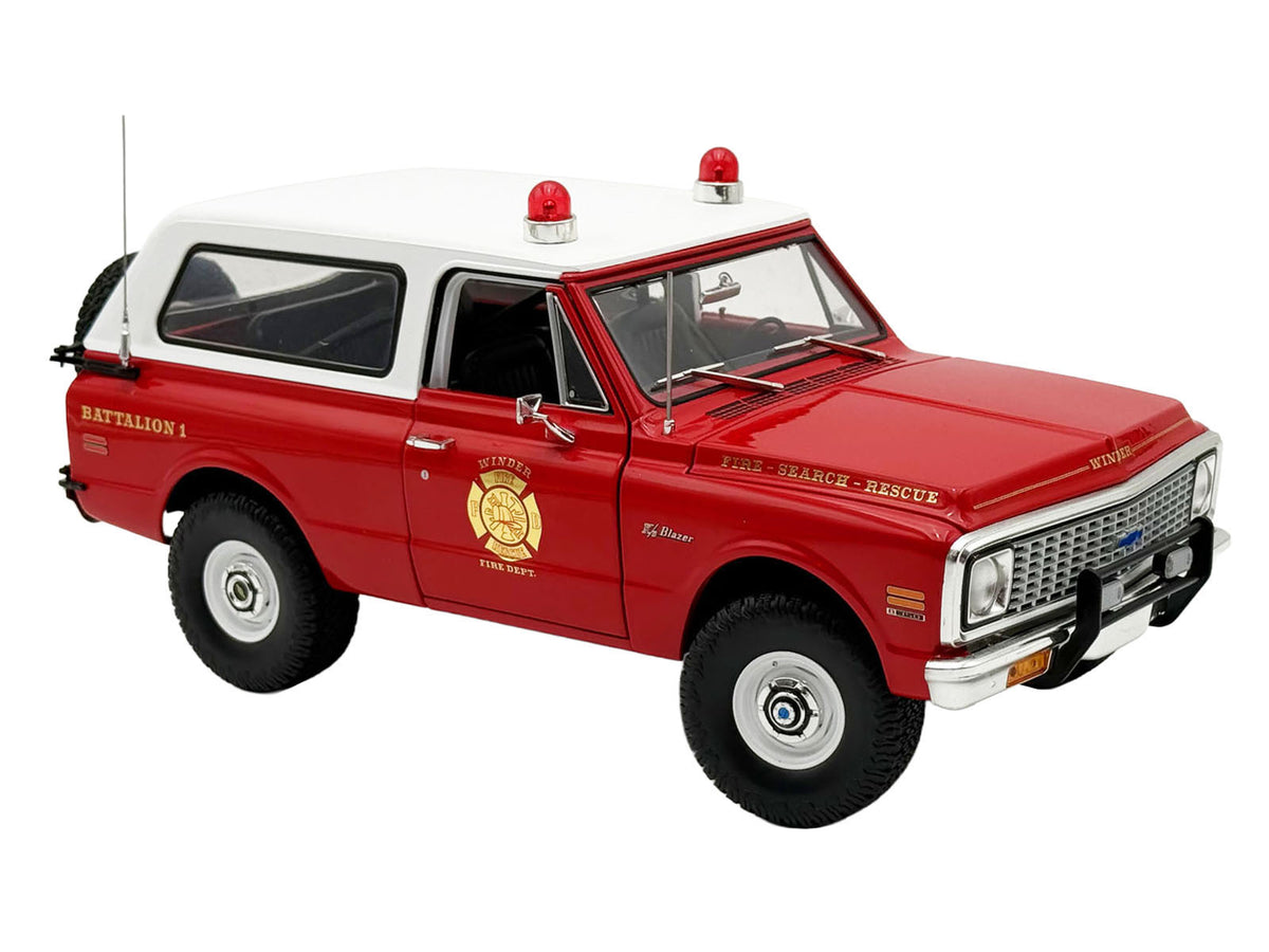 1972 Chevrolet Blazer K/5 'The Chief - Winder Fire Department Georgia Battalion 1' Red with White Top Limited Edition to 246 pieces Worldwide 1/18 Diecast Model Car by ACME