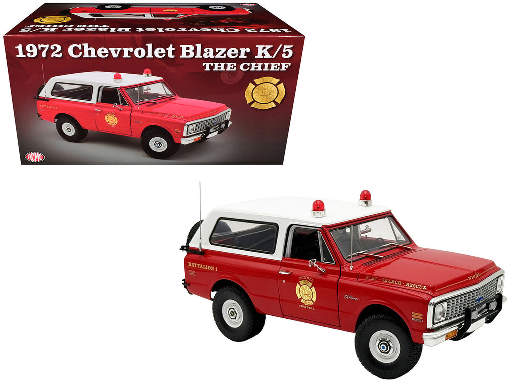 1972 Chevrolet Blazer K/5 'The Chief - Winder Fire Department Georgia Battalion 1' Red with White Top Limited Edition to 246 pieces Worldwide 1/18 Diecast Model Car by ACME