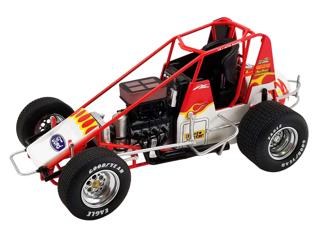 Winged Sprint Car #104+ Jeff Swindell 'Octane Boost' Red with Graphics 'National Sprint Car Hall of Fame' 1/18 Diecast Model Car by ACME