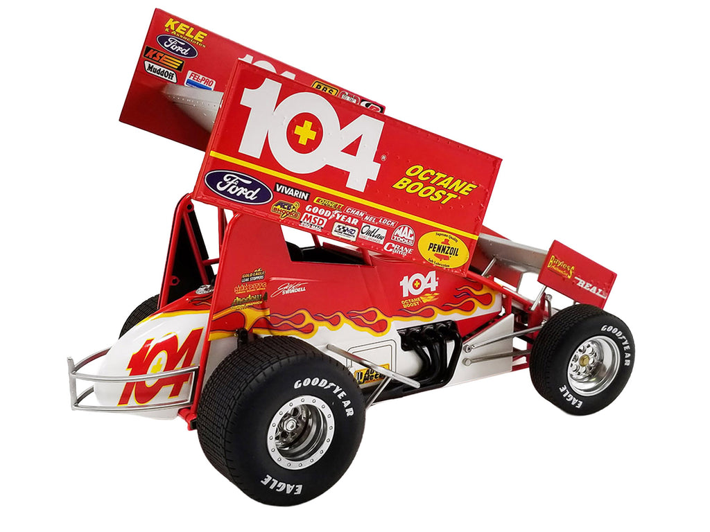 Winged Sprint Car #104+ Jeff Swindell 'Octane Boost' Red with Graphics 'National Sprint Car Hall of Fame' 1/18 Diecast Model Car by ACME