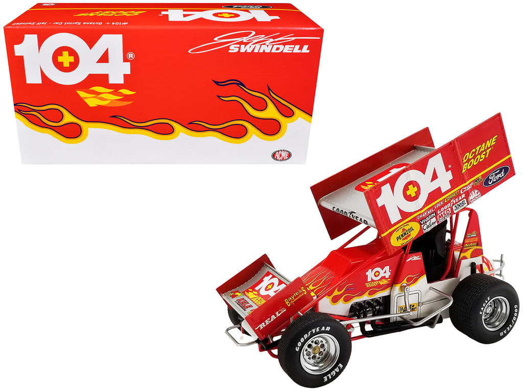 Winged Sprint Car #104+ Jeff Swindell 'Octane Boost' Red with Graphics 'National Sprint Car Hall of Fame' 1/18 Diecast Model Car by ACME