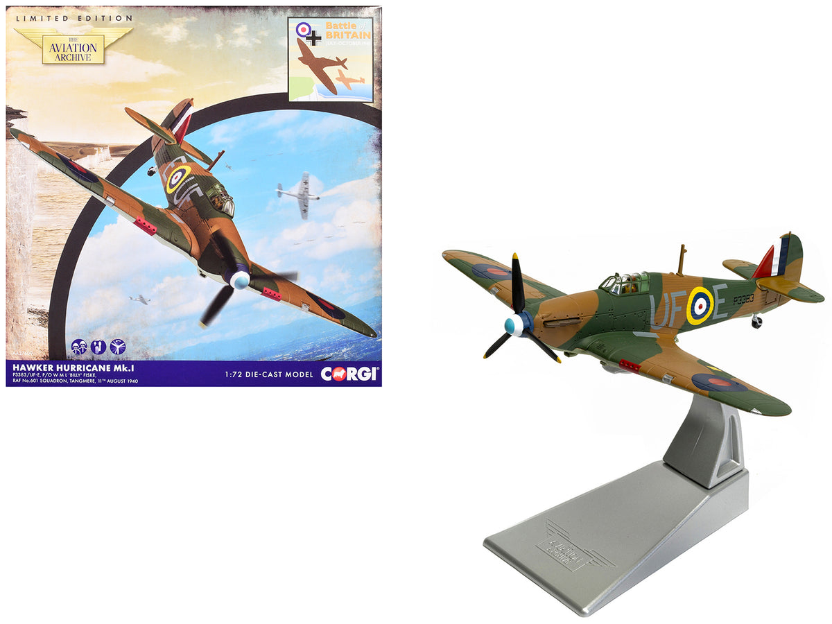 Hawker Hurricane Mk.I Fighter Aircraft 'Pilot Officer William 'Billy' Fiske No. 601 Squadron Battle of Britain' (1940) British Royal Air Force 'The Aviation Archive' Series 1/72 Diecast Model by Corgi