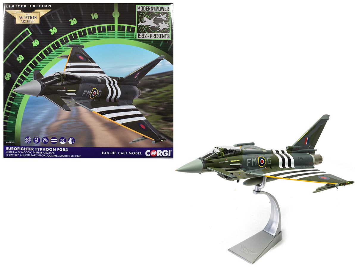 Eurofighter Typhoon FGR4 Fighter Aircraft 'ZJ913 FM-G Moggy D-Day 80th Anniversary Display Scheme' (2024) Royal Air Force 'The Aviation Archive' Series 1/48 Diecast Model by Corgi