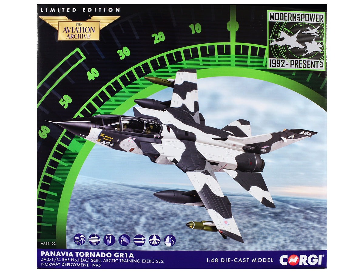 Panavia Tornado GR1A Aircraft 'ZA371/C No.II(AC) Sqn. Arctic Training Exercises Norway' (1995) British Royal Air Force 'The Aviation Archive' 1/48 Diecast Model Car by Corgi