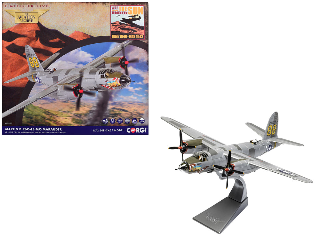 Martin B-26C-45-MO Marauder Aircraft '42-107752 Miss Arkansas 444th BS 320th BG 12th Air Force' (1944) United States Army Air Forces 'The Aviation Archive' Series 1/72 Diecast Model by Corgi