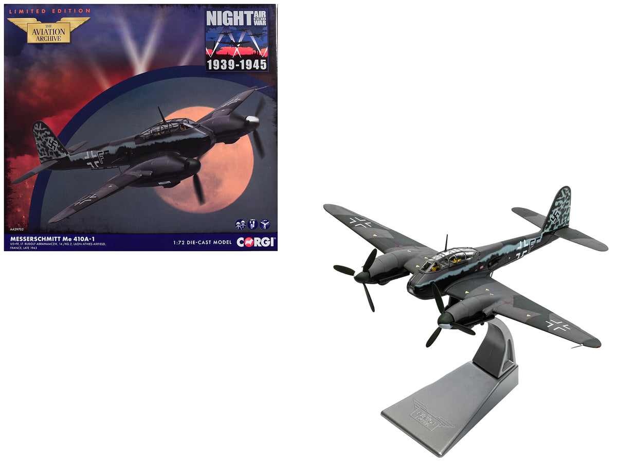 Messerschmitt Me 410A-1 Aircraft 'U5+FE Lt. Rudolf Abrahamczik 14./KG.2 Laon-Athies Airfield France' (1943) German Luftwaffe 'The Aviation Archive' Series 1/72 Diecast Model Car by Corgi