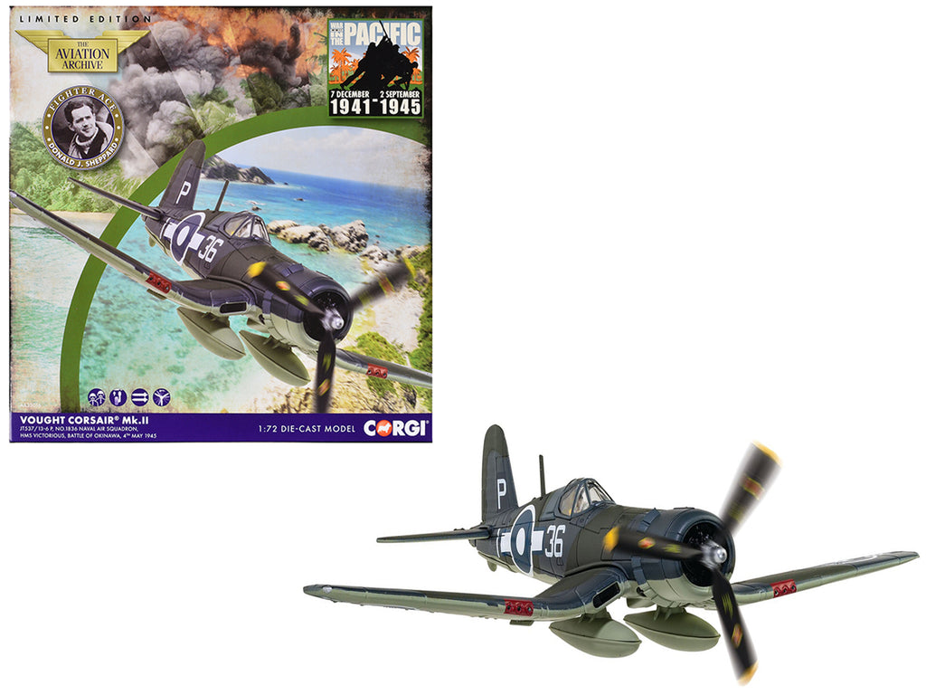 Vought Corsair Mk. II Fighter Aircraft 'JT537 1836 Naval Air Squadron HMS Victorious Battle of Okinawa' (1945) British Royal Navy Fleet Air Arm 'The Aviation Archive' Series 1/72 Diecast Model by Corgi