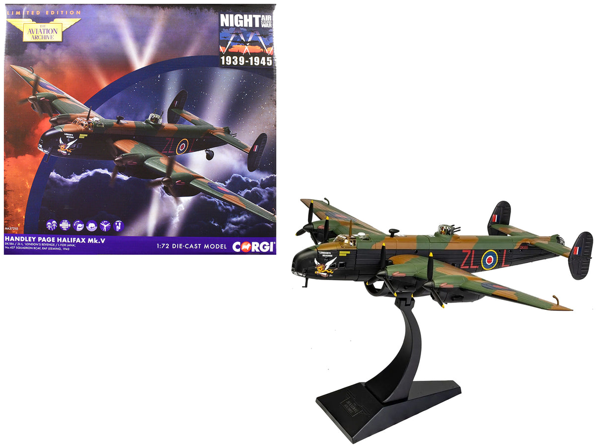 Handley Page Halifax MkV Bomber Aircraft 'DK186 London’s Revenge - L for Lana No. 427 Squadron RAF Leeming' (1943) Royal Canadian Air Force 'The Aviation Archive' Series 1/72 Diecast Model by Corgi