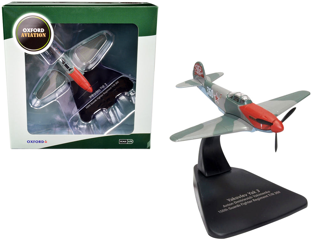 Yakovlev Yak 3 Fighter Aircraft 'Anton Dmitrievich Yakimenko 150th Guards Fighter Regiment T/N 360' USSR 'Oxford Aviation' Series 1/72 Diecast Model Airplane by Oxford Diecast