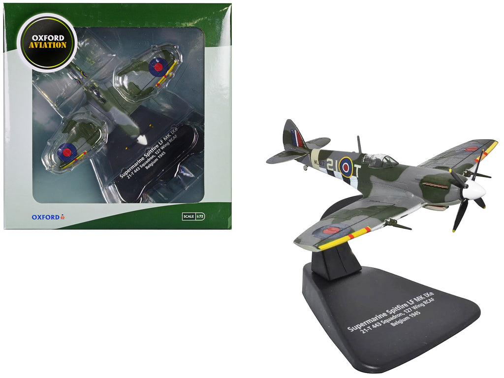 Supermarine Spitfire Mk IXE Fighter Aircraft '21-T 443 Squadron 127 Wing Belgium' (1945) Royal Canadian Air Force 'Oxford Aviation' Series 1/72 Diecast Model Airplane by Oxford Diecast