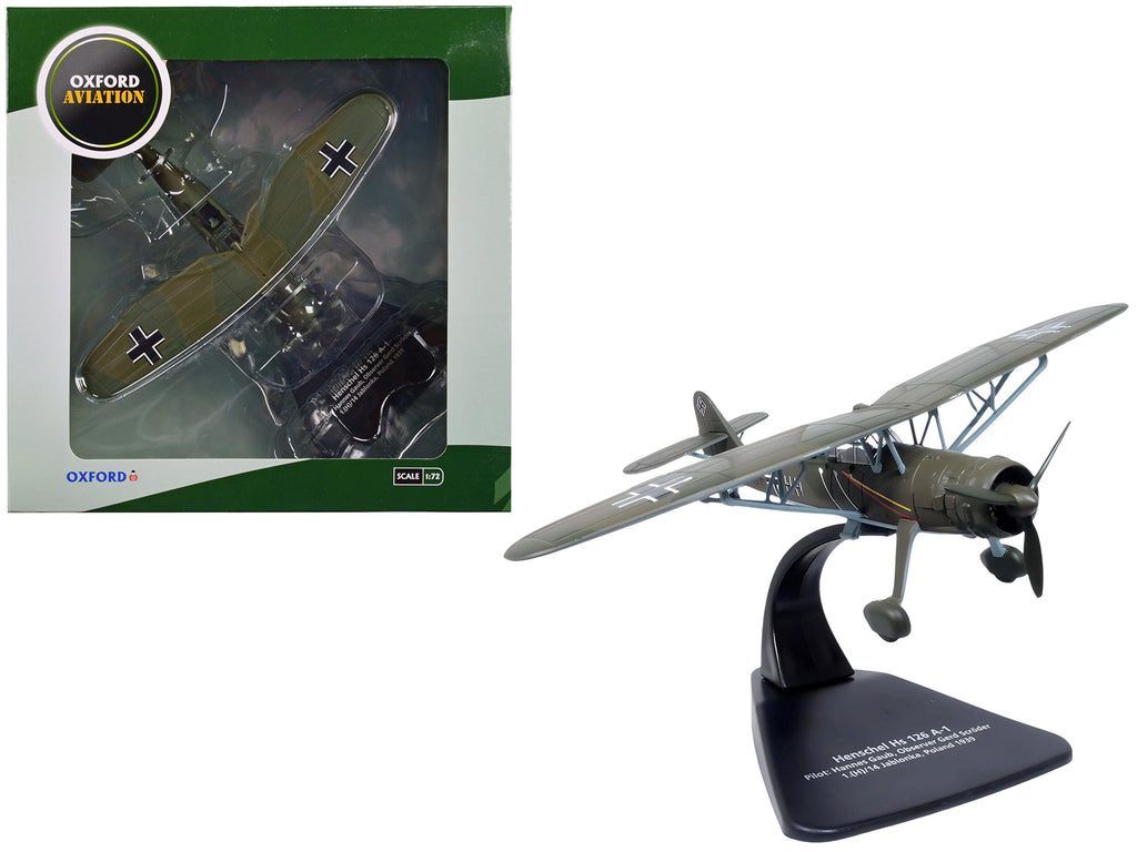 Henschel Hs 126 A-1 Reconnaissance Aircraft 'Hannes Gaub Gerd Scroder 1.(H)/14 Invasion of Poland' (1939) German Luftwaffe 'Oxford Aviation' Series 1/72 Diecast Model Airplane by Oxford Diecast