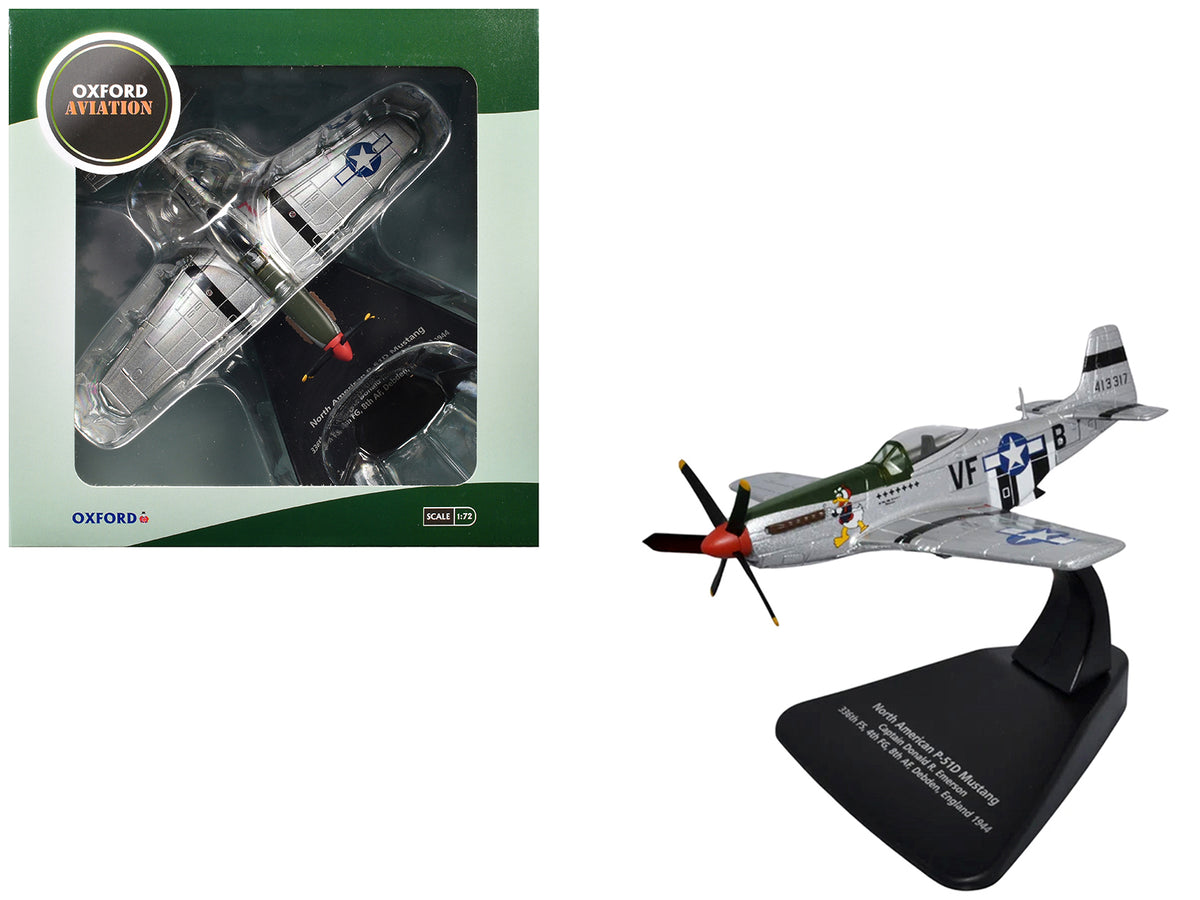 North American P-51D Mustang Fighter Aircraft 'Captain Donald Emerson 336th Fighter Squadron 4th Fighter Group 8th AF Debden England' (1944) United States Army Air Forces 'Oxford Aviation' Series 1/72 Diecast Model Airplane by Oxford Diecast