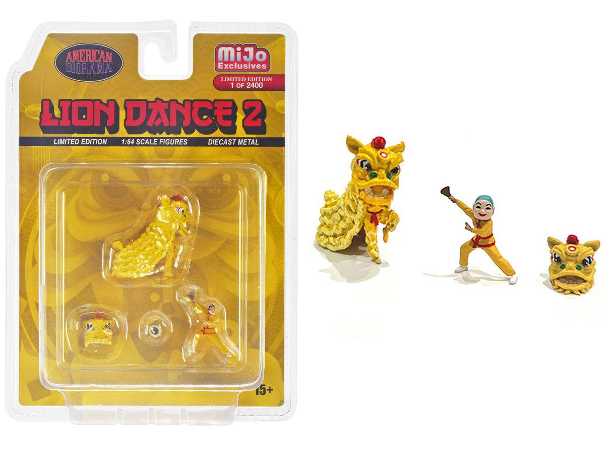'Lion Dance 2' 4 piece Diecast Figure Set (1 Figures 1 Lion 2 Accessories) Limited Edition to 2400 pieces Worldwide for 1/64 Scale Models by American Diorama