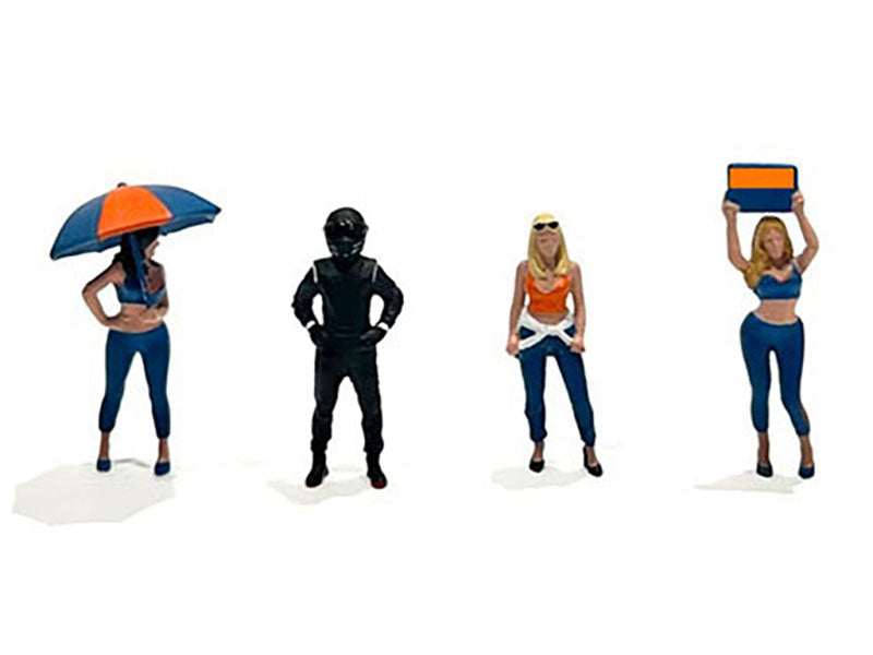 'Grid Girls' 5 piece Diecast Figure Set (4 People Figures 1 Umbrella) Limited Edition to 3600 pieces Worldwide for 1/64 Scale Models by American Diorama