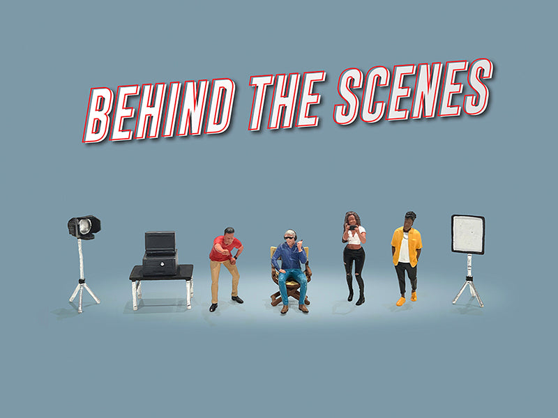 'Behind The Scenes' 7 piece (4 People 3 Accessories) Diecast Figures Set 1/64 Scale Models by American Diorama