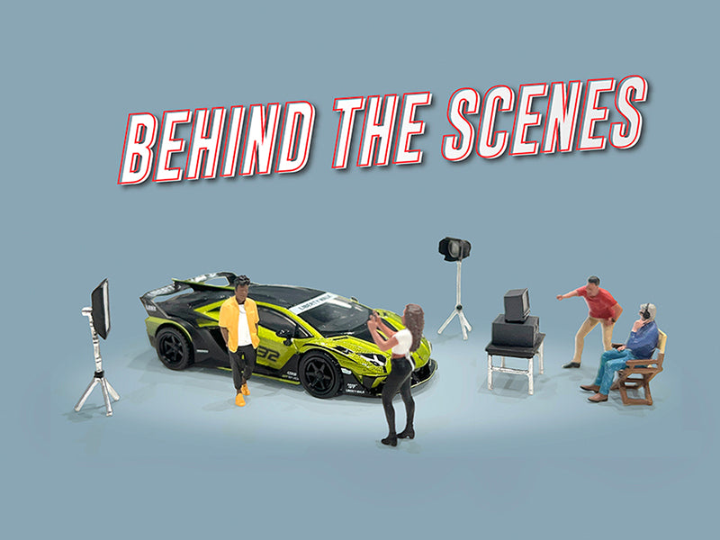 'Behind The Scenes' 7 piece (4 People 3 Accessories) Diecast Figures Set 1/64 Scale Models by American Diorama