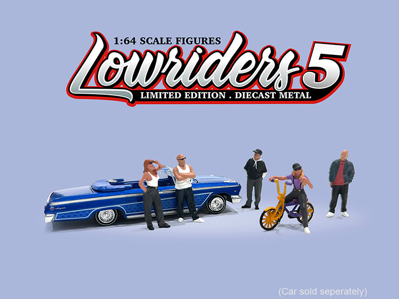'Lowriders #5' 6 piece (5 People 1 Bicycle) Diecast Figures Set 1/64 Scale Models by American Diorama