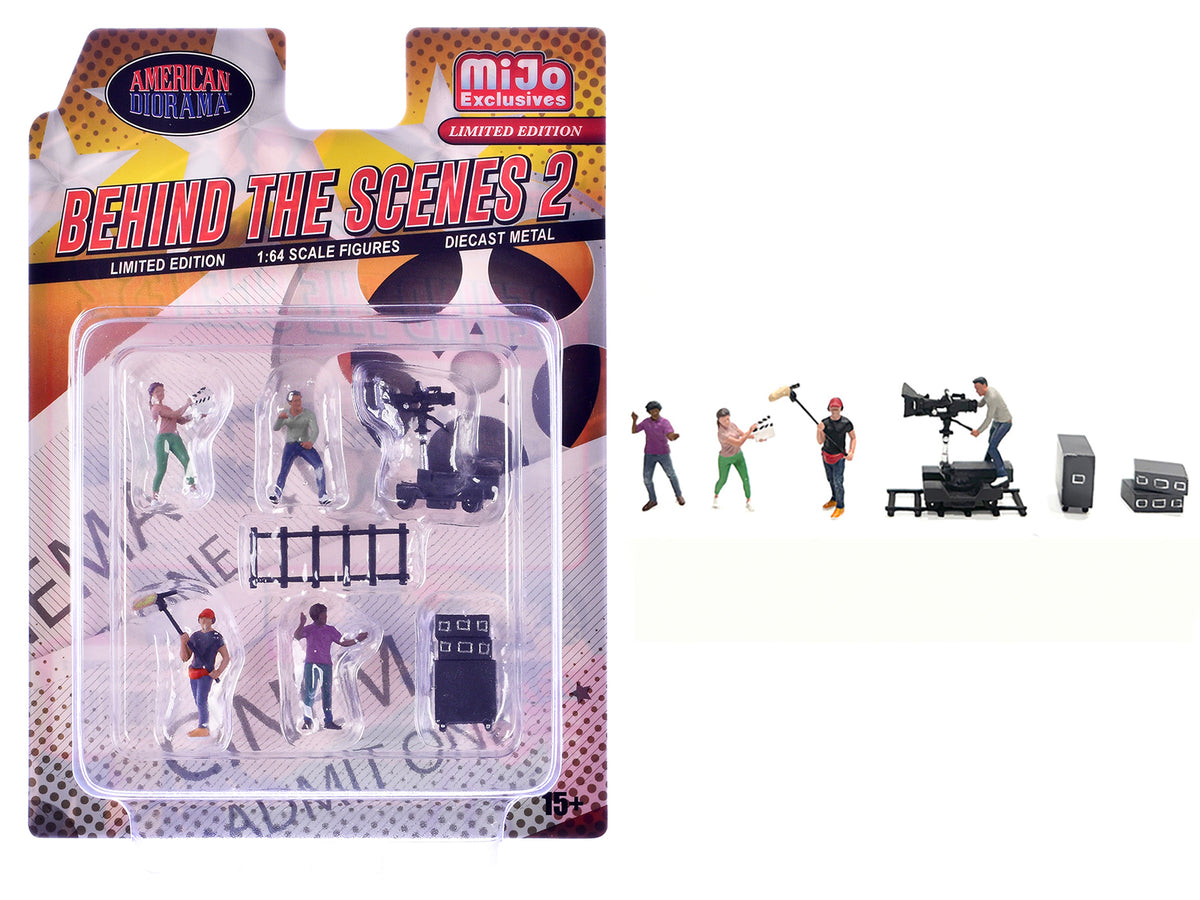 'Behind The Scenes #2' 7 piece (4 People 3 Accessories) Diecast Figures Set 1/64 Scale Models by American Diorama