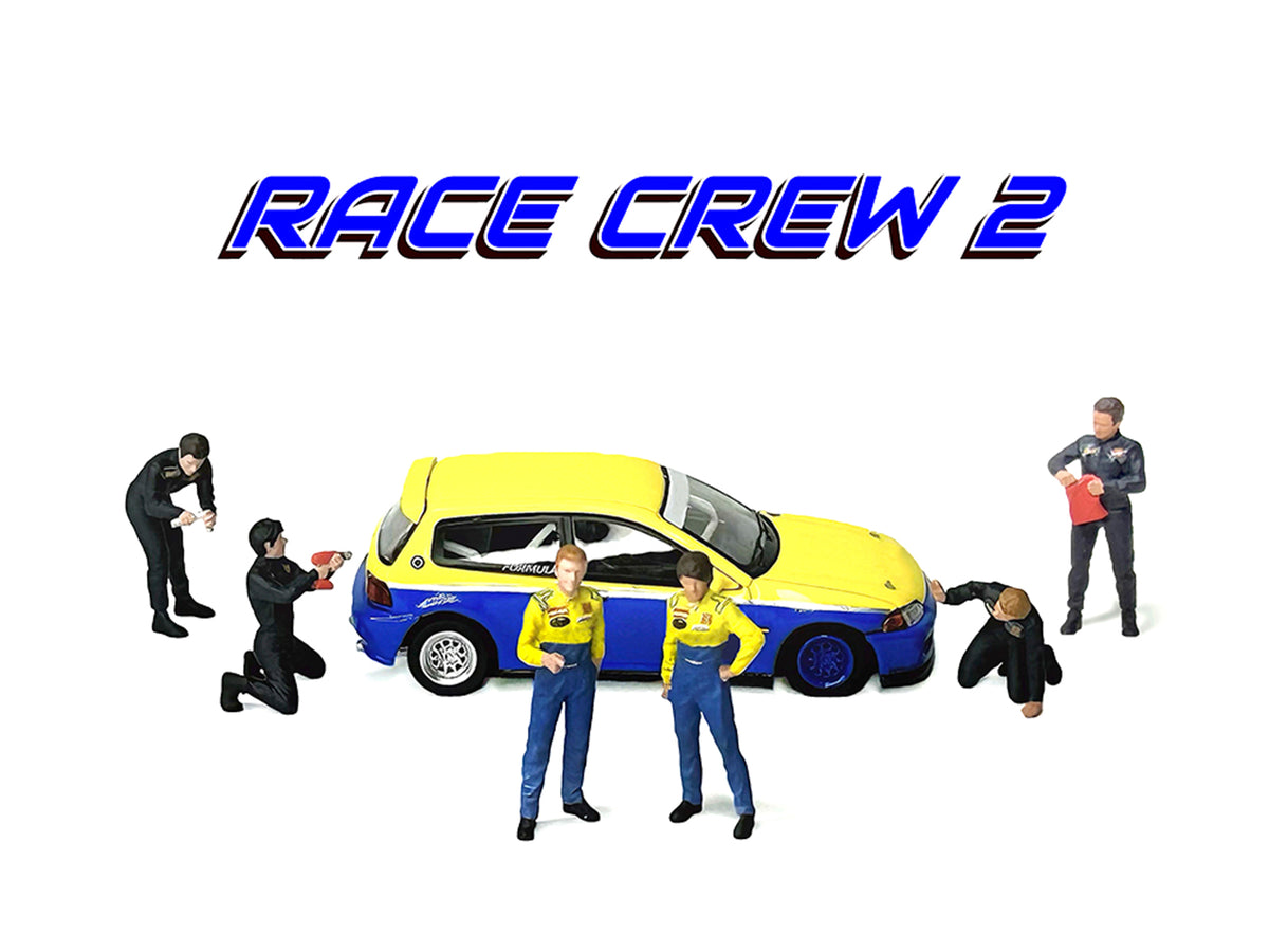 'Race Crew #2' 6 piece Diecast Figure Set (6 Figures) Limited Edition for 1/64 Scale Models by American Diorama