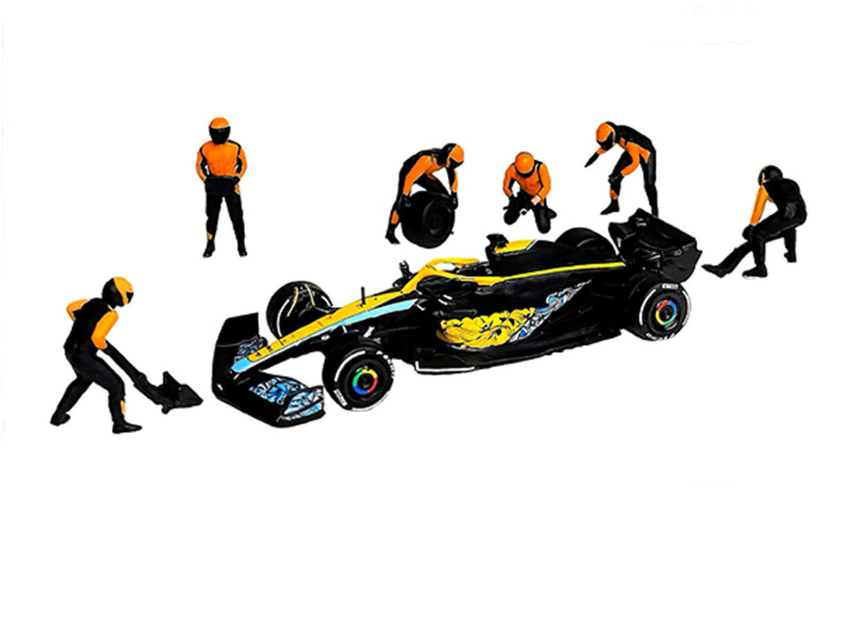 'Formula Pit Crew – Team Orange' 6 piece Diecast Figure Set (6 Figures) Limited Edition for 1/64 Scale Models by American Diorama
