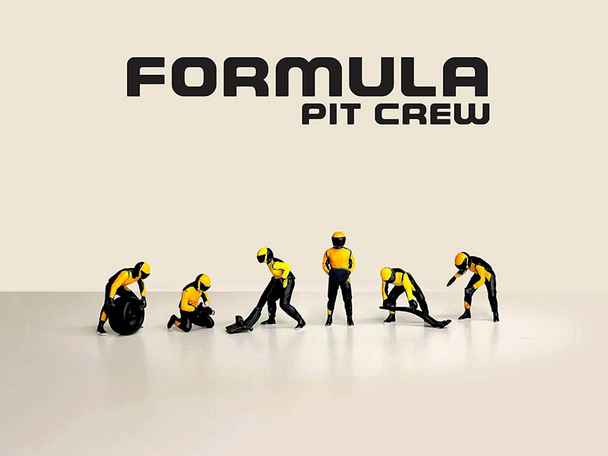 'Formula Pit Crew – Team Orange' 6 piece Diecast Figure Set (6 Figures) Limited Edition for 1/64 Scale Models by American Diorama