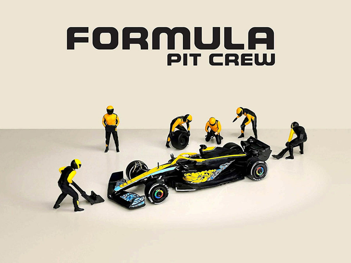'Formula Pit Crew – Team Orange' 6 piece Diecast Figure Set (6 Figures) Limited Edition for 1/64 Scale Models by American Diorama