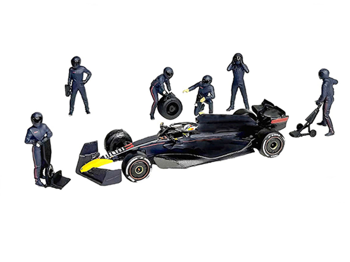 'Formula Pit Crew – Team Blue' 6 piece Diecast Figure Set (6 Figures) Limited Edition for 1/64 Scale Models by American Diorama