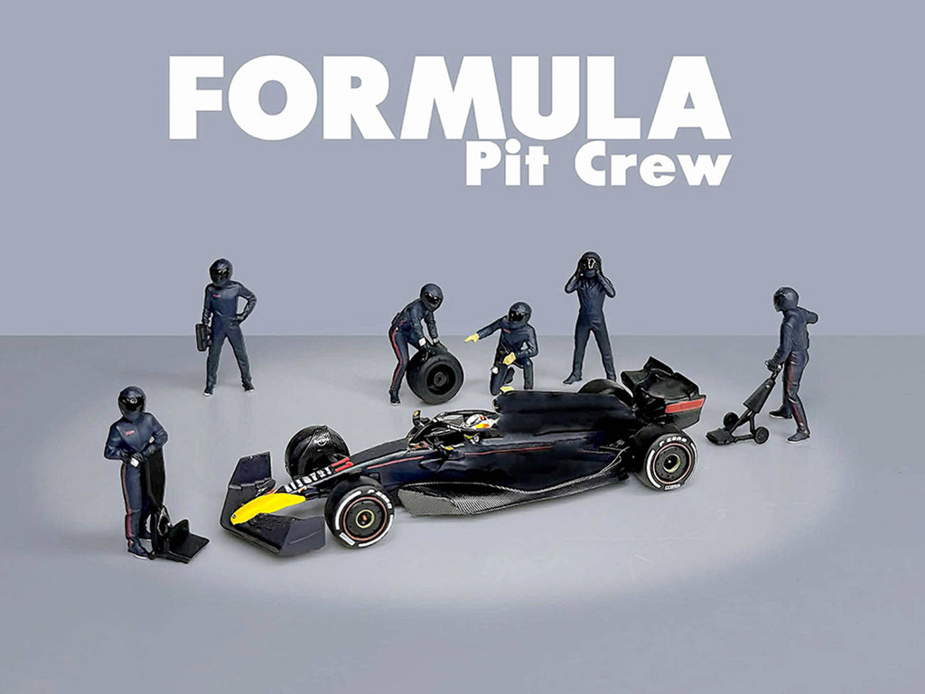 'Formula Pit Crew – Team Blue' 6 piece Diecast Figure Set (6 Figures) Limited Edition for 1/64 Scale Models by American Diorama