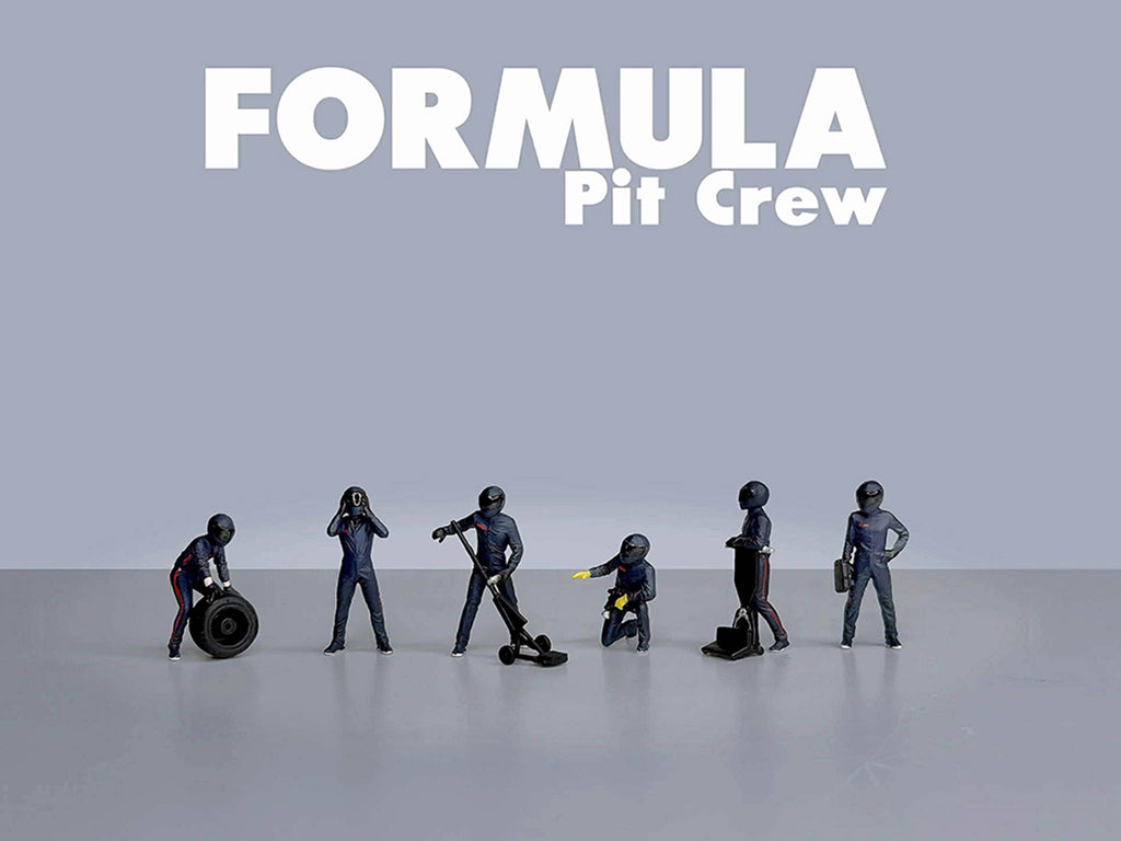 'Formula Pit Crew – Team Blue' 6 piece Diecast Figure Set (6 Figures) Limited Edition for 1/64 Scale Models by American Diorama