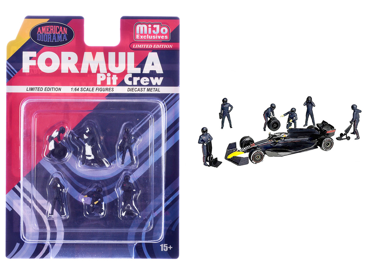 'Formula Pit Crew – Team Blue' 6 piece Diecast Figure Set (6 Figures) Limited Edition for 1/64 Scale Models by American Diorama
