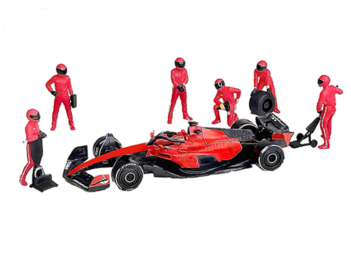 'Formula Pit Crew – Team Red' 6 piece Diecast Figure Set (6 Figures) Limited Edition for 1/64 Scale Models by American Diorama