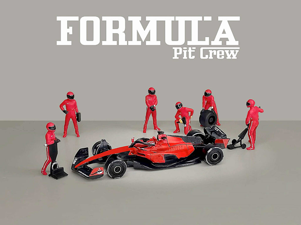 'Formula Pit Crew – Team Red' 6 piece Diecast Figure Set (6 Figures) Limited Edition for 1/64 Scale Models by American Diorama