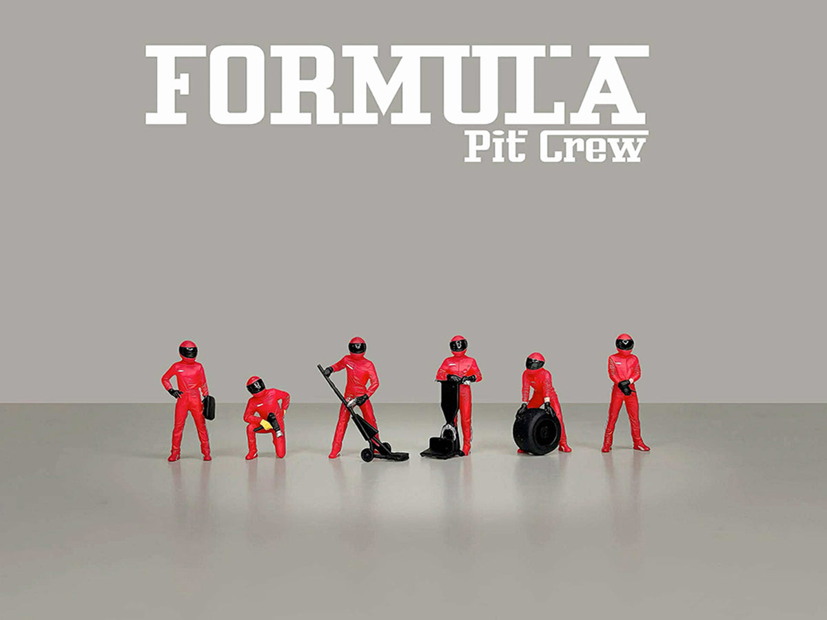 'Formula Pit Crew – Team Red' 6 piece Diecast Figure Set (6 Figures) Limited Edition for 1/64 Scale Models by American Diorama