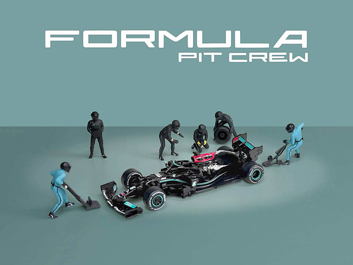 'Formula Pit Crew – Team Black' 6 piece Diecast Figure Set (6 Figures) Limited Edition for 1/64 Scale Models by American Diorama