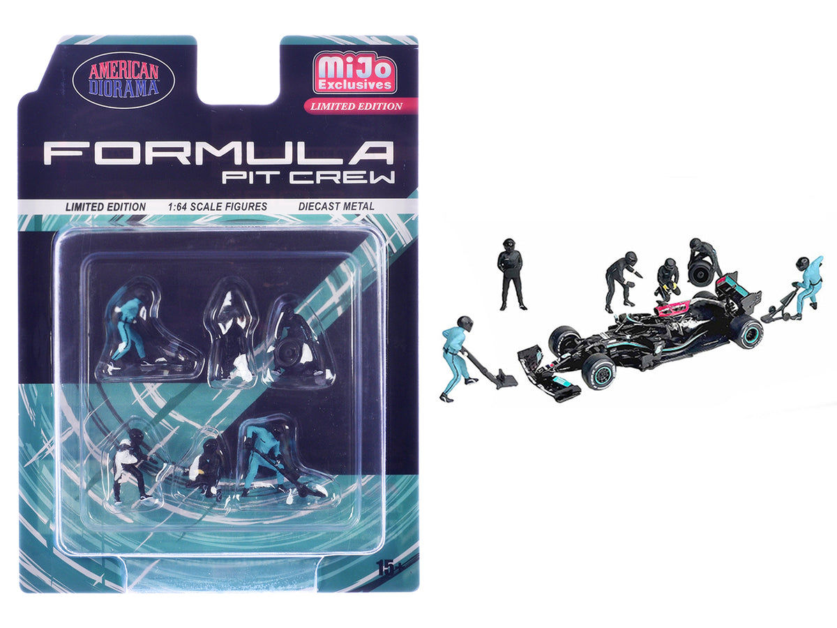 'Formula Pit Crew – Team Black' 6 piece Diecast Figure Set (6 Figures) Limited Edition for 1/64 Scale Models by American Diorama