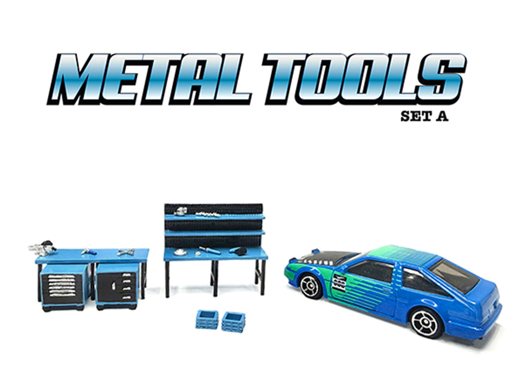 'Metal Tools' Set A Blue of 14 Pieces Limited Edition for 1/64 Scale Models by American Diorama