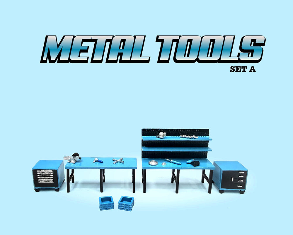 'Metal Tools' Set A Blue of 14 Pieces Limited Edition for 1/64 Scale Models by American Diorama