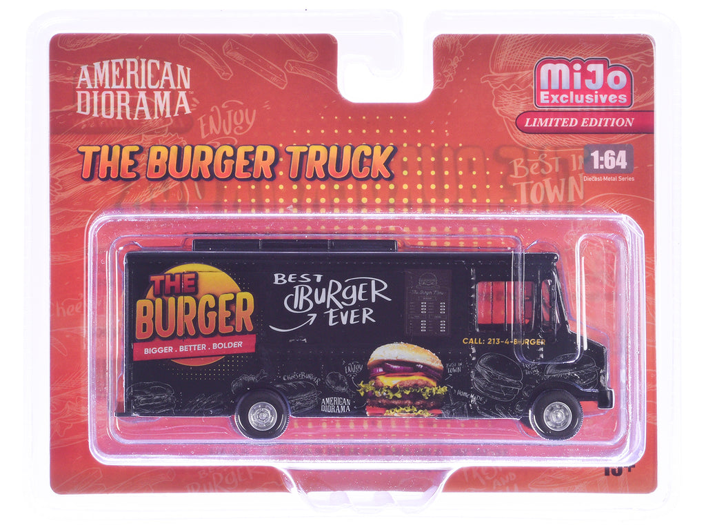Food Truck 'The Burger Truck' Black with Graphics 1/64 Diecast Model by American Diorama